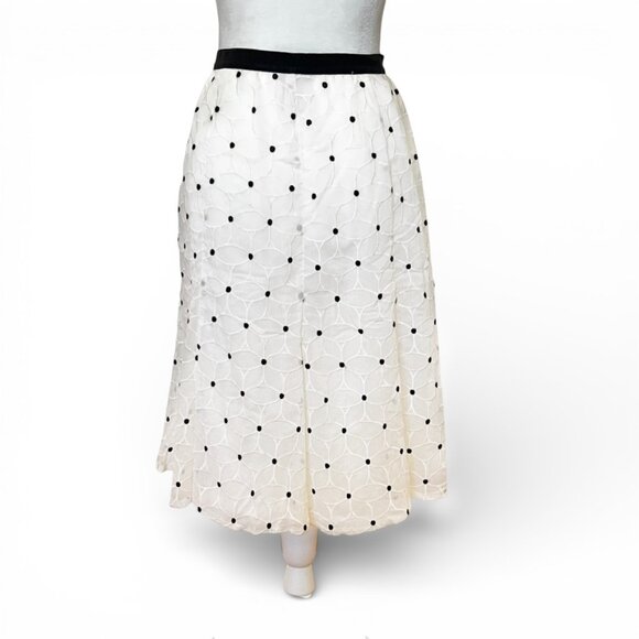 ANN TAYLOR Embroidered Floral A-Line Skirt |  Cream Black Midi Polka Dot | 8 - Picture 3 of 11